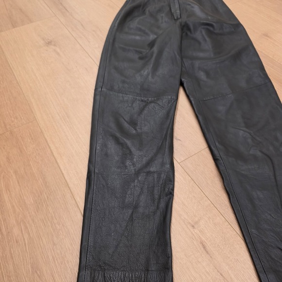 VTG Evan Davies Leather Pants Size 10 Black High Waisted Lined Biker Moto Mob - Picture 2 of 15